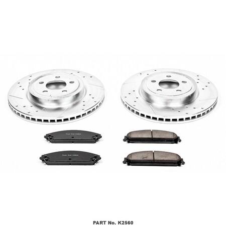 Powerstop Carbon Fiber Ceramic Brake Pads, 13.58" Silver Zinc Plated Cross-Drilled And Slotted Rotor K2560
